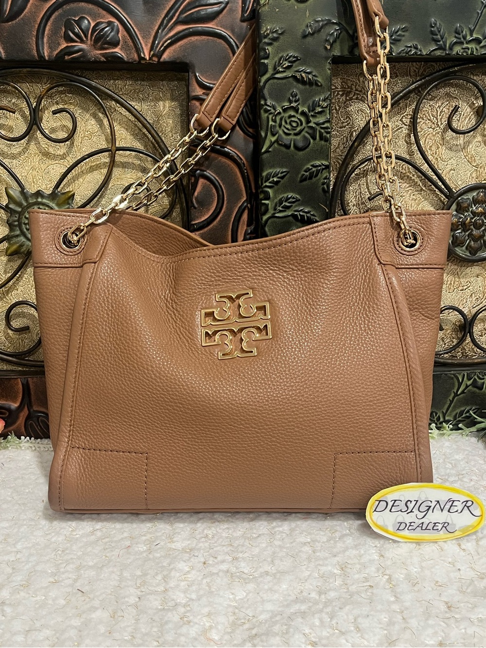 TORY BURCH Britten Small Chain Tote Brown VGC!